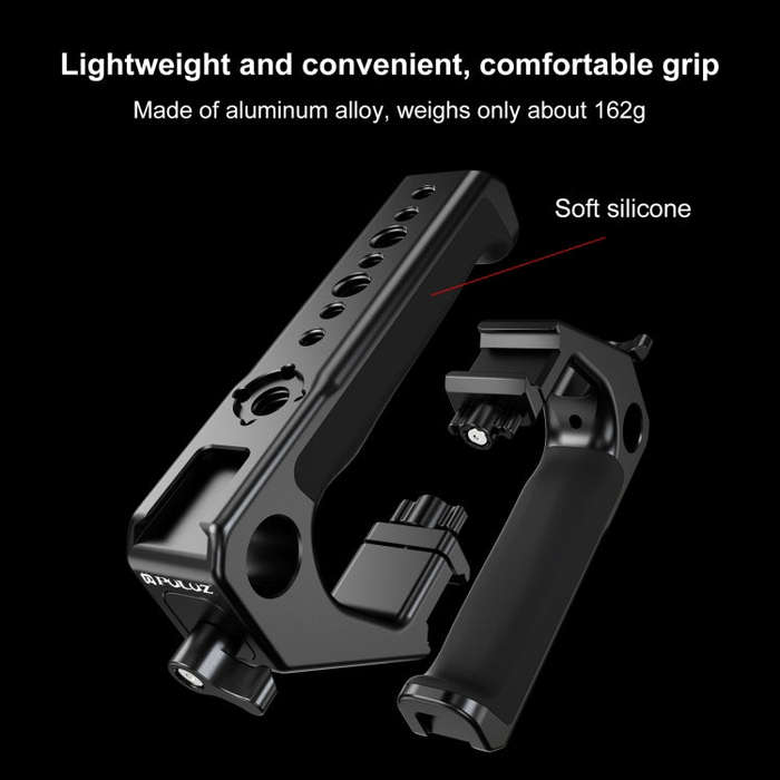 PULUZ Double-thread Metal Quick Release Top Handle with Cold Shoe for Camera Cage Stabilizer (Black)