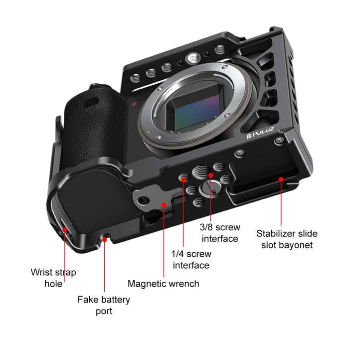 For Sony A6500 / A6400 / A6300 / A6000 PULUZ Metal Camera Cage Expansion Mount Stabilizer Rig (Bl...