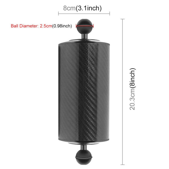 PULUZ 8 inch 20cm Length 80mm Diameter Dual Balls Carbon Fiber Floating Arm, Ball Diameter: 25mm,...