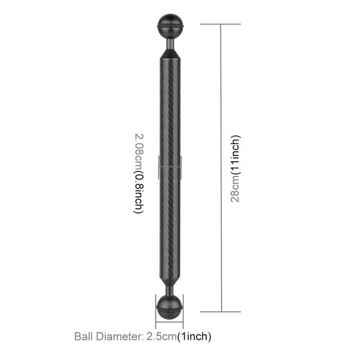 PULUZ 11 inch 28cm Length 20.8mm Diameter Dual Balls Carbon Fiber Floating Arm, Ball Diameter: 25...