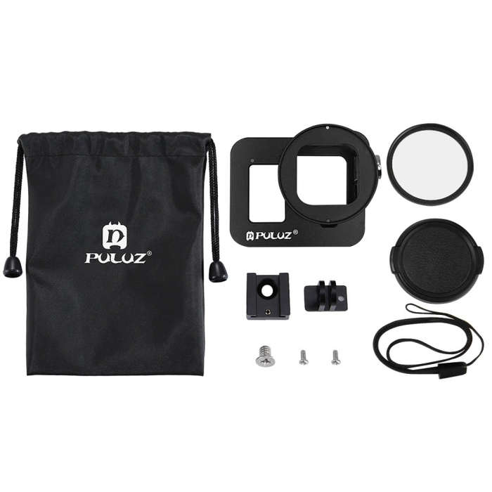 PULUZ Housing Shell CNC Aluminum Alloy Protective Cage with Insurance Frame & 52mm UV Lens for Go...
