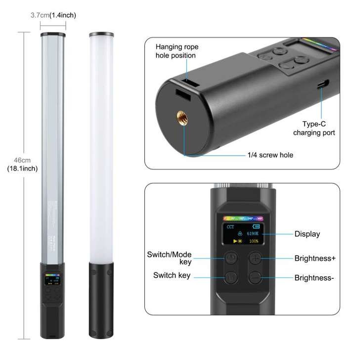 PULUZ 132 LEDs Photo Handheld Stick Light Full Color RGB Fill Light