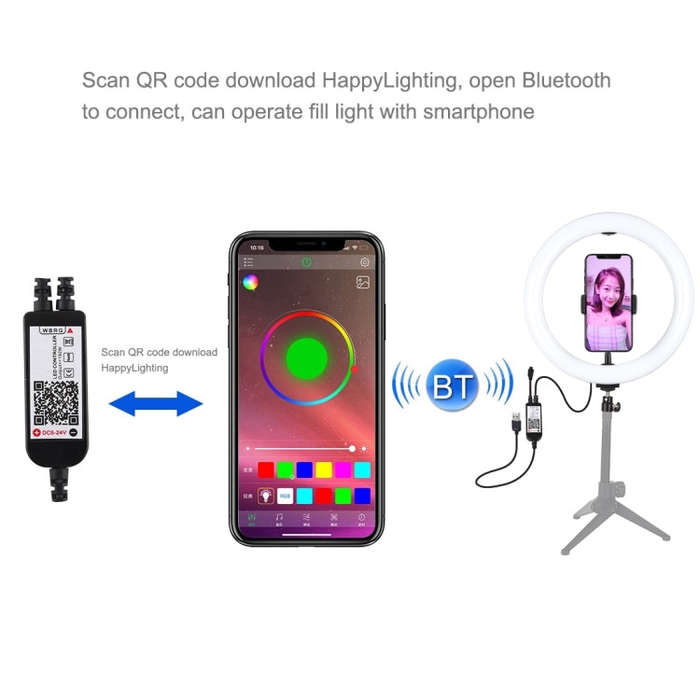 PULUZ 10.2 inch 26cm USB RGBW Dimmable LED Ring Vlogging Photography Video Lights with Tripod Bal...