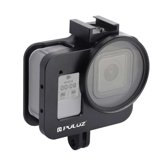 PULUZ Housing Shell CNC Aluminum Alloy Protective Cage with 52mm UV Lens for GoPro HERO8 Black(Bl...