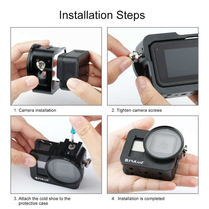 PULUZ Housing Shell CNC Aluminum Alloy Protective Cage with 52mm UV Lens for GoPro HERO8 Black(Bl...