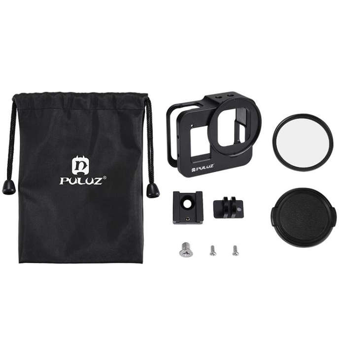 PULUZ Housing Shell CNC Aluminum Alloy Protective Cage with 52mm UV Lens for GoPro HERO8 Black(Bl...