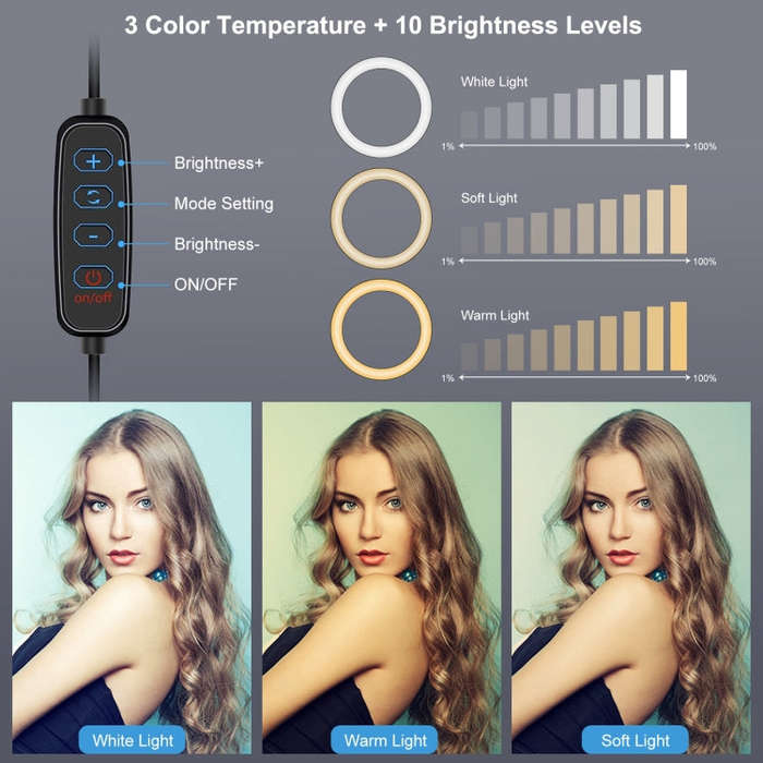 PULUZ 7.9 inch 20cm USB 3 Modes Dimmable Dual Color Temperature LED Curved Light Ring Vlogging Se...