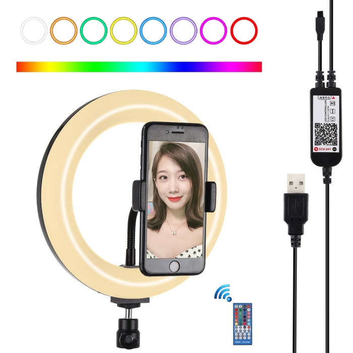 PULUZ 7.9 inch 20cm USB RGB Dimmable LED Dual Color Temperature LED Curved Light Ring Vlogging Se...