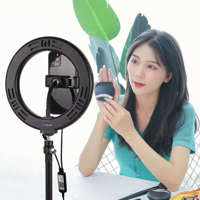 PULUZ 7.9 inch 20cm USB RGB Dimmable LED Dual Color Temperature LED Curved Light Ring Vlogging Se...