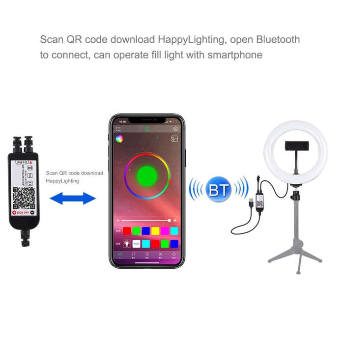 PULUZ 7.9 inch 20cm USB RGB Dimmable LED Dual Color Temperature LED Curved Light Ring Vlogging Se...