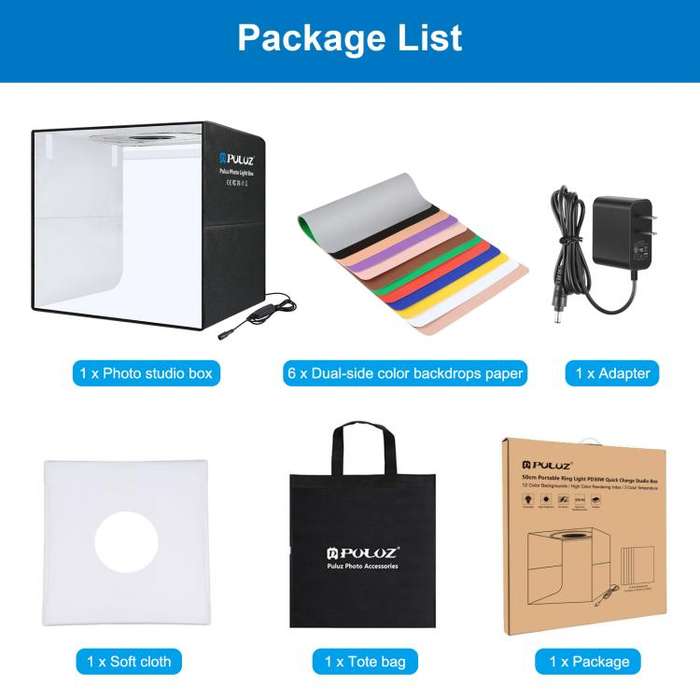 PULUZ 50cm Folding Portable Ring Light Photo Lighting Studio Shooting Tent Box with 6 x Dual-Side...