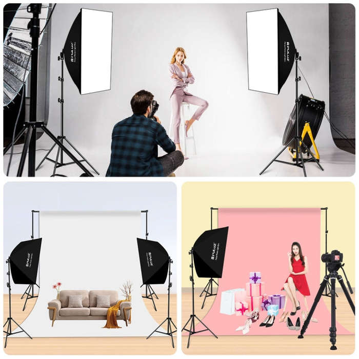PULUZ 50x70cm Studio Softbox + 2m Tripod Mount + Single E27 30W 5700K White Light LED Bulb Photog...