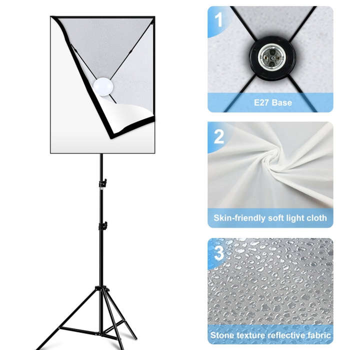 PULUZ 50x70cm Studio Softbox + 2m Tripod Mount + Single E27 30W 5700K White Light LED Bulb Photog...