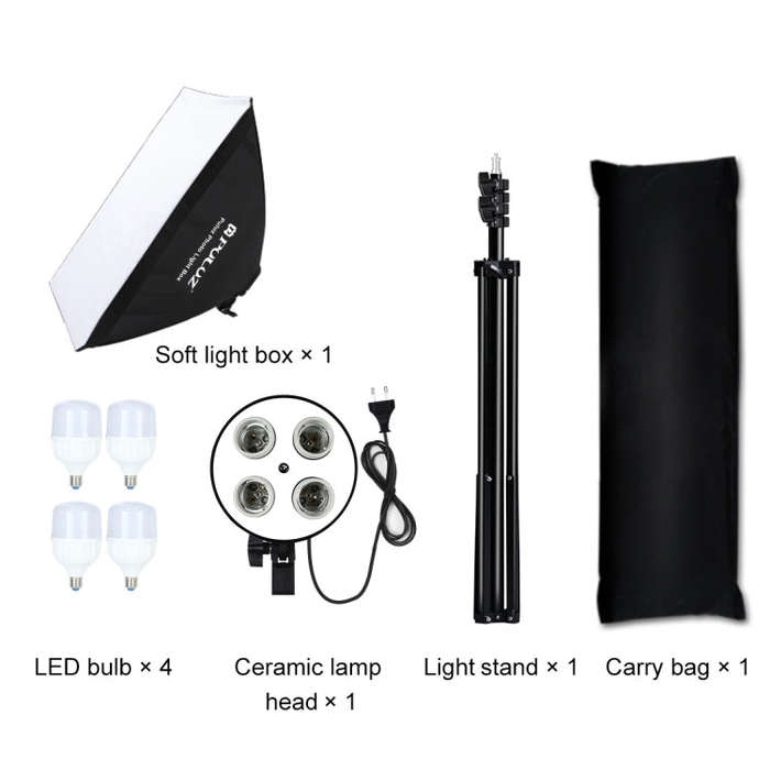 PULUZ 50x70cm Studio Softbox + 2m Tripod Mount + 4 x E27 20W 5700K White Light LED Light Bulb Pho...