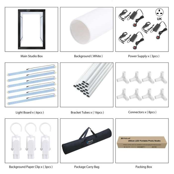 PULUZ 2m 240W 5500K Photo Light Studio Box Kit for Clothes / Adult Model Portrait(UK Plug)
