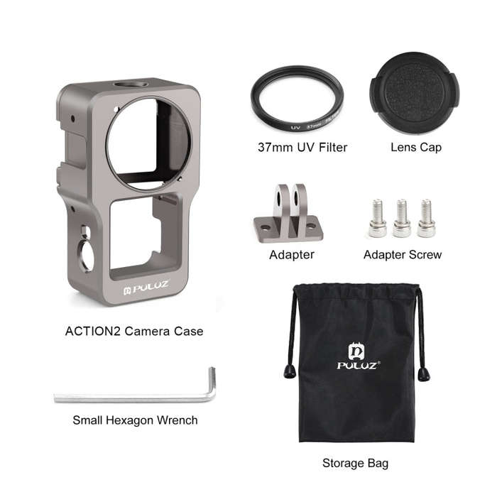 PULUZ CNC Aluminum Alloy Cage for DJI Action 2(Titanium Color)