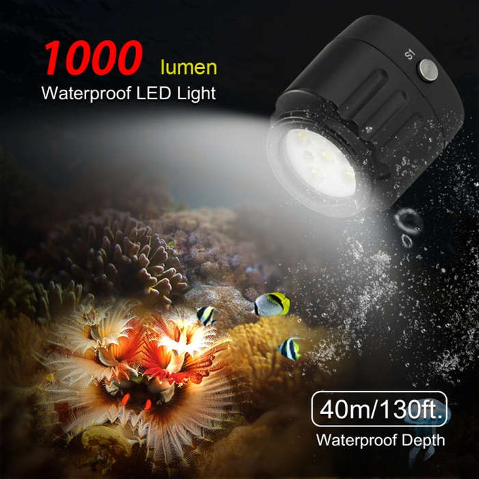 PULUZ 40m Underwater LED Photography Fill Light 1000LM 3.7V/1100mAh Diving Light for GoPro, Insta...