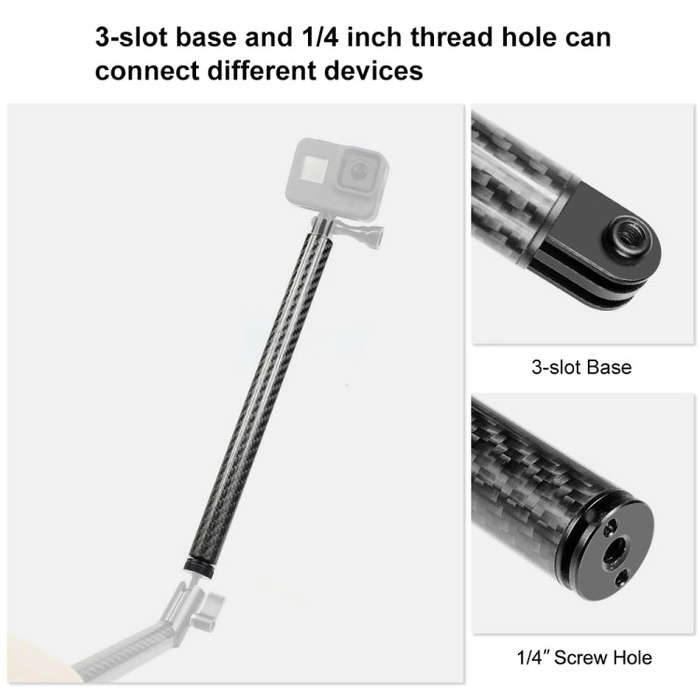 PULUZ 275mm Aluminum Alloy Carbon Fiber Floating Buoyancy Selfie-stick Extension Arm Rods for GoP...
