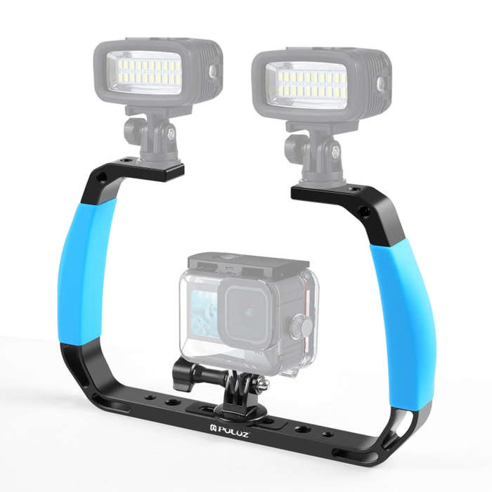 PULUZ Dual Silicone Handles Aluminium Alloy Underwater Diving Rig for GoPro, Other Action Cameras...