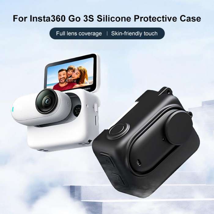 For Insta360 GO 3S PULUZ Camera Charging Box Silicone Cover with Lens Cap & Strap (Black)