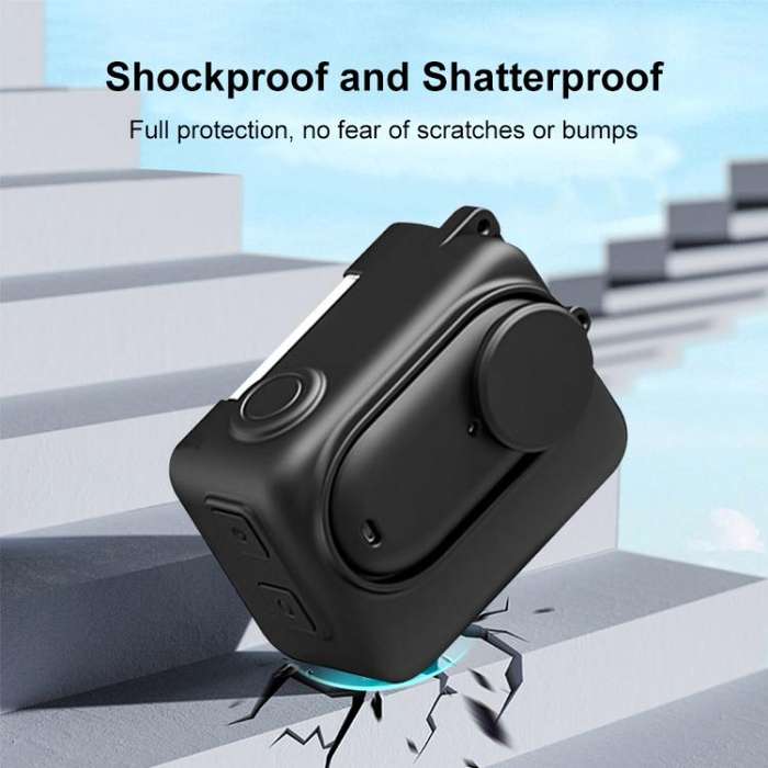 For Insta360 GO 3S PULUZ Camera Charging Box Silicone Cover with Lens Cap & Strap (Black)