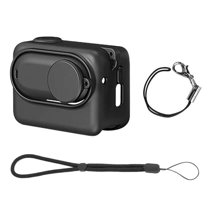 For Insta360 GO 3S PULUZ Camera Charging Box Silicone Cover with Lens Cap & Strap (Black)