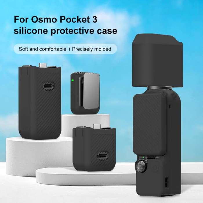 For DJI OSMO Pocket 3 PULUZ 6 in 1 Body Lens Handle Screen Mic Silicone TPU Cover (Black)