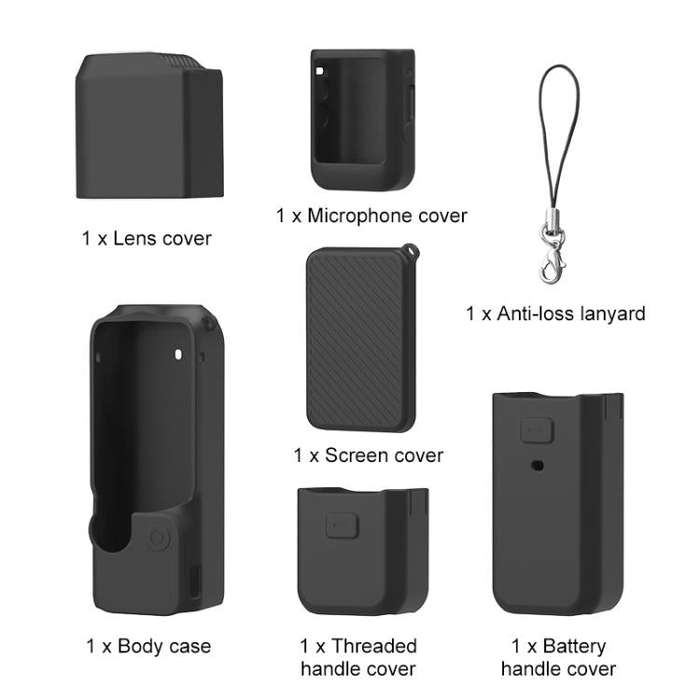 For DJI OSMO Pocket 3 PULUZ 6 in 1 Body Lens Handle Screen Mic Silicone TPU Cover (Black)