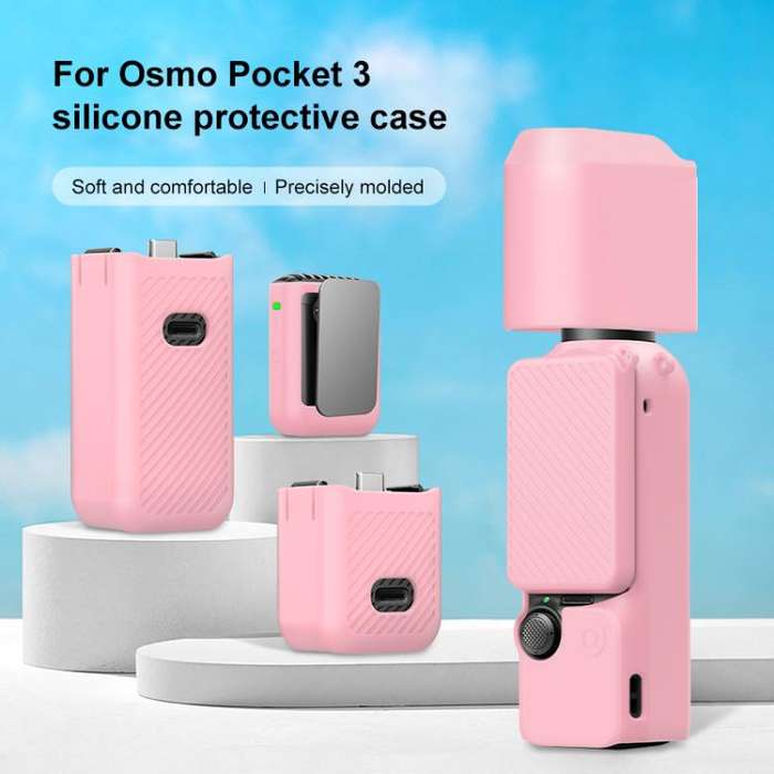For DJI OSMO Pocket 3 PULUZ 6 in 1 Body Lens Handle Screen Mic Silicone TPU Cover (Pink)