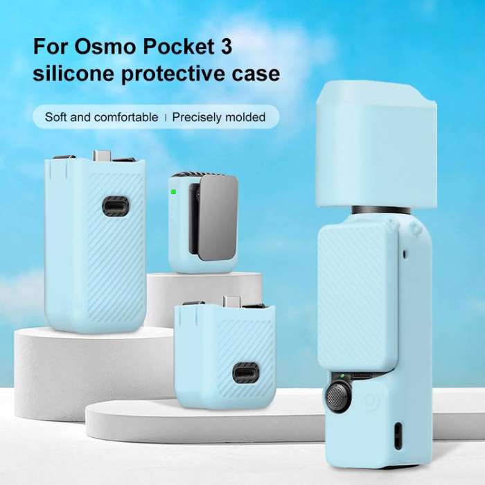 For DJI OSMO Pocket 3 PULUZ 6 in 1 Body Lens Handle Screen Mic Silicone TPU Cover (Mint Green)