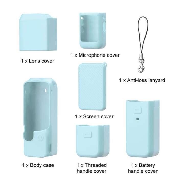 For DJI OSMO Pocket 3 PULUZ 6 in 1 Body Lens Handle Screen Mic Silicone TPU Cover (Mint Green)