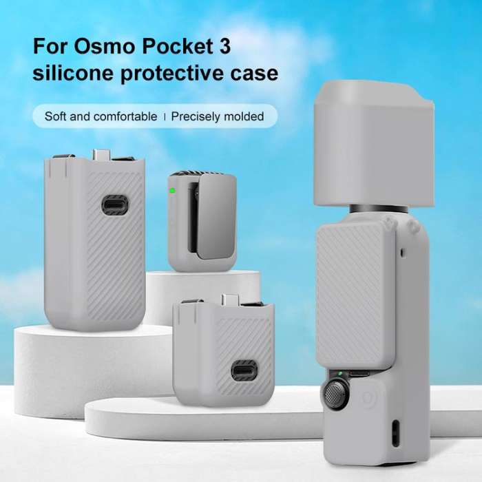 For DJI OSMO Pocket 3 PULUZ 6 in 1 Body Lens Handle Screen Mic Silicone TPU Cover (Grey)
