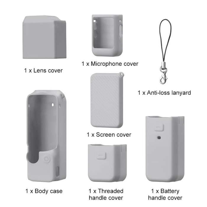 For DJI OSMO Pocket 3 PULUZ 6 in 1 Body Lens Handle Screen Mic Silicone TPU Cover (Grey)