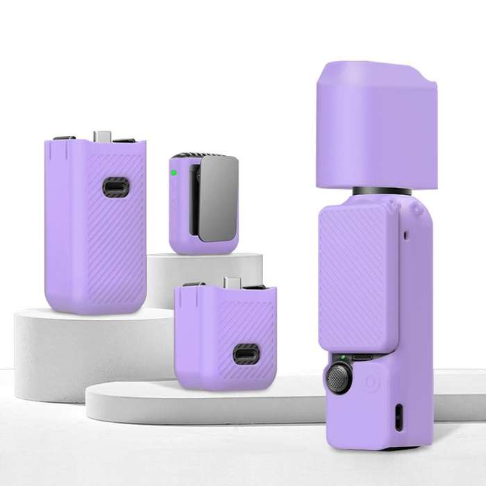 For DJI OSMO Pocket 3 PULUZ 6 in 1 Body Lens Handle Screen Mic Silicone TPU Cover (Purple)