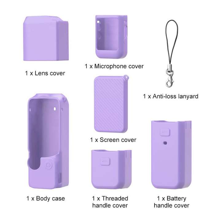 For DJI OSMO Pocket 3 PULUZ 6 in 1 Body Lens Handle Screen Mic Silicone TPU Cover (Purple)