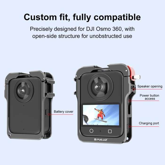 For DJI Osmo 360 PULUZ Aluminum Alloy Protective Cage Expansion Frame with Lens Cover (Black)