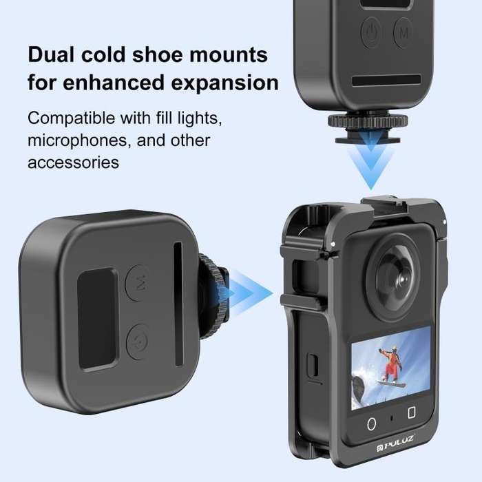 For DJI Osmo 360 PULUZ Aluminum Alloy Protective Cage Expansion Frame with Lens Cover (Black)