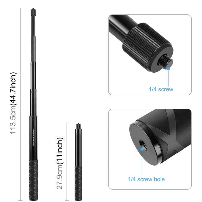 PULUZ 110cm Metal Selfie Stick Monopod with Invisible Adapter Base & Screw for Insta360 One RS / ...