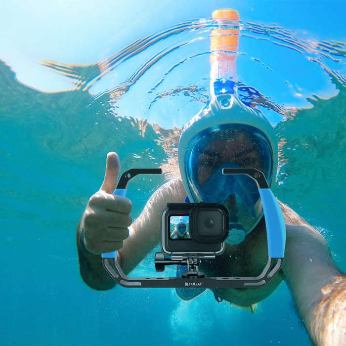 PULUZ Dual Silicone Handles Aluminium Alloy Underwater Diving Rig for GoPro, DJI OSMO Action, Ins...