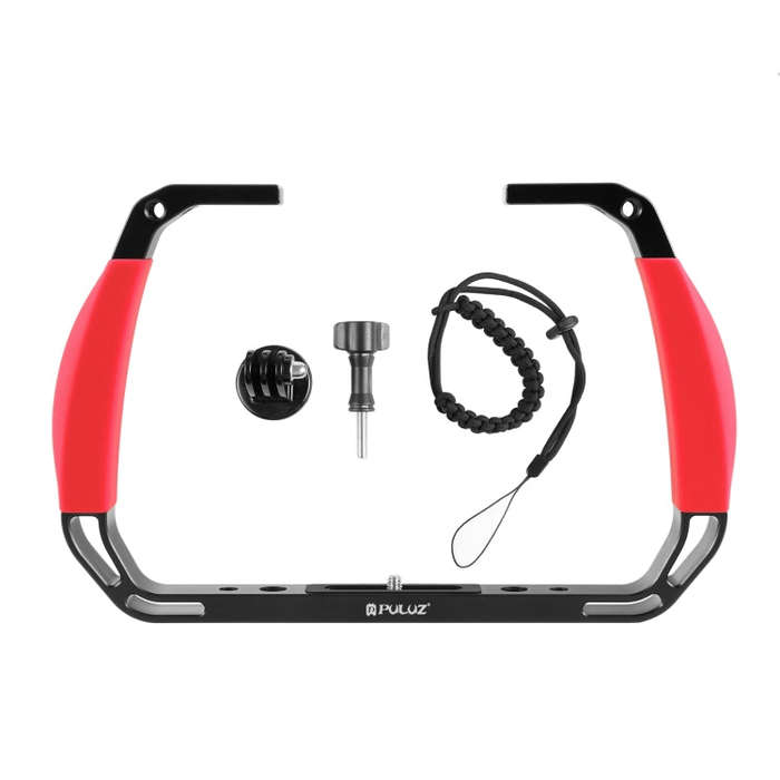 PULUZ Dual Silicone Handles Aluminium Alloy Underwater Diving Rig for GoPro, DJI OSMO Action, Ins...