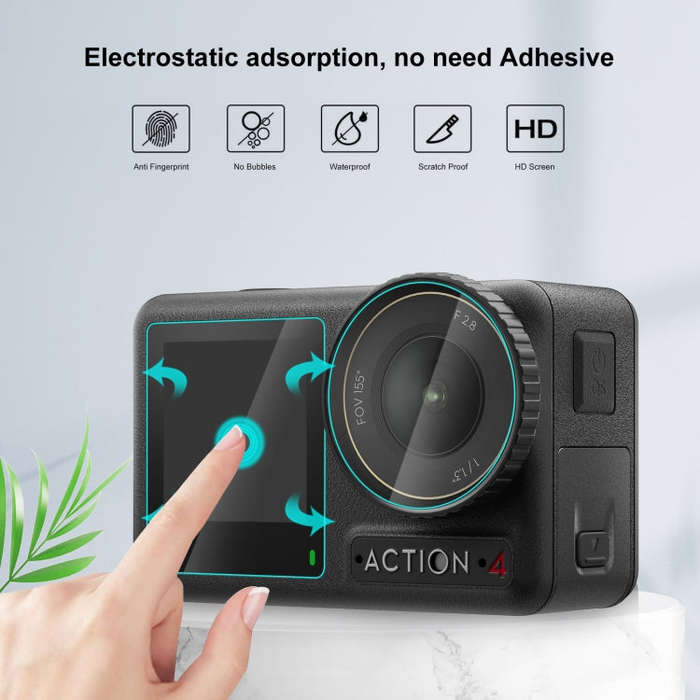 For DJI Osmo Action 4 PULUZ 3-in-1 Lens Front and Back Screen Tempered Glass Explosion-proof Film...