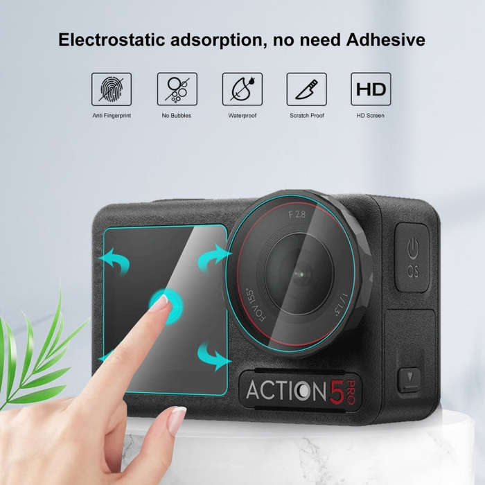 For DJI Osmo Action 5 Pro PULUZ 3-in-1 Lens Front and Back Screen Tempered Glass Explosion-proof ...
