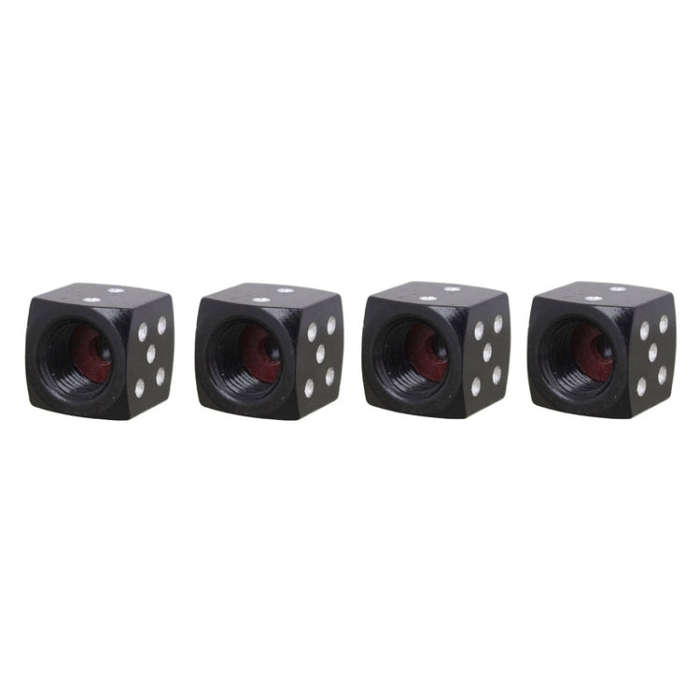 Universal 8mm Dice Style Aluminium Alloy Car Tire Valve Caps, Pack of 4(Black)