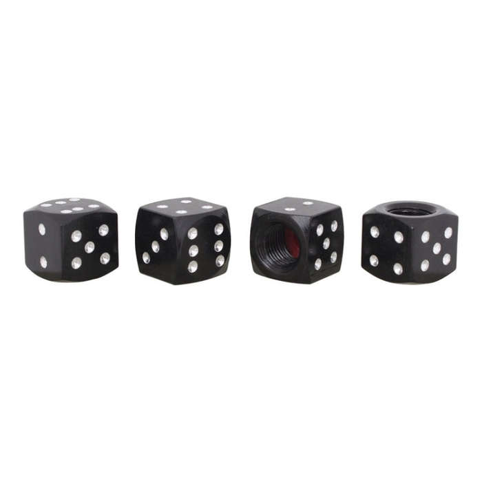 Universal 8mm Dice Style Aluminium Alloy Car Tire Valve Caps, Pack of 4(Black)