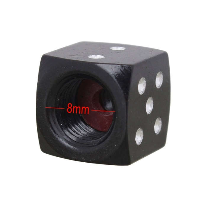 Universal 8mm Dice Style Aluminium Alloy Car Tire Valve Caps, Pack of 4(Black)