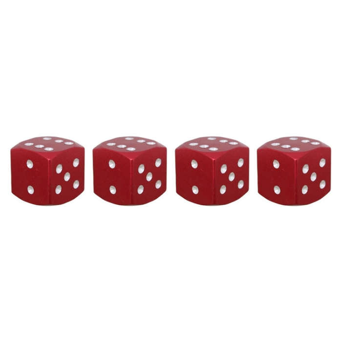 Universal 8mm Dice Style Aluminium Alloy Car Tire Valve Caps, Pack of 4(Red)