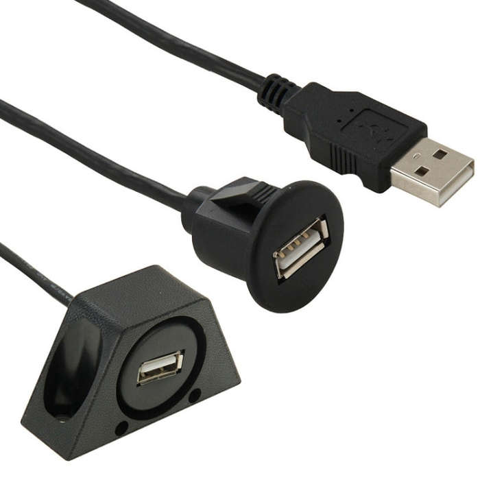 USB 2.0 Male to Female Extension Cable with Car Flush Mount, Length: 2m