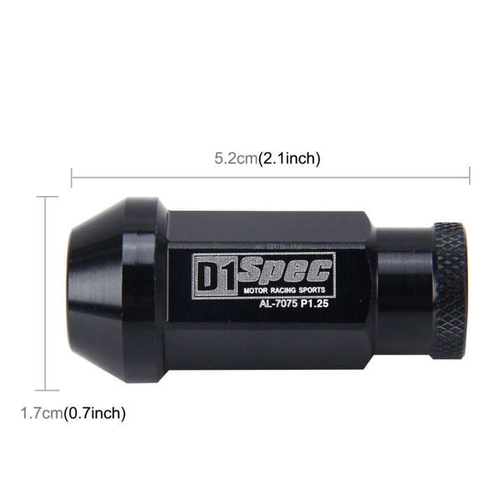 D1 Spec P1.5 M12x1.25 Racing Wheel Nut, Length: 50mm(Black)