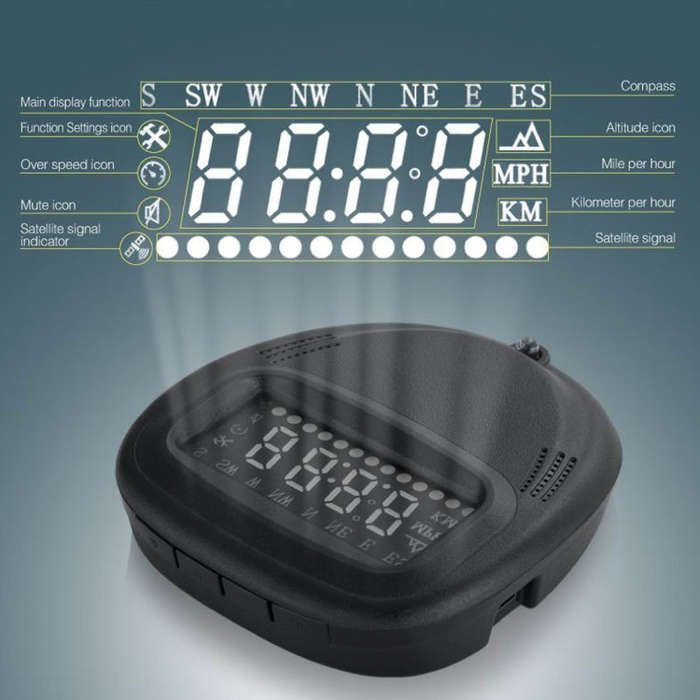 A1 2.0 inch Car GPS HUD Head Up Display Vehicle-mounted Security System, Support Speed & Real Tim...