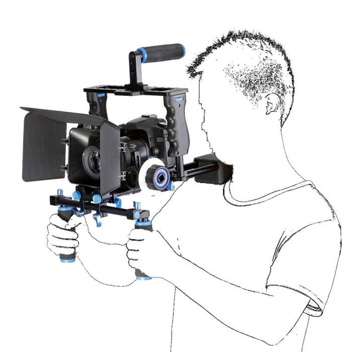 YELANGU YLG1103A-A Dual Handles Camera Shoulder Mount + Camera Cage Stabilizer Kit with Matte Box...
